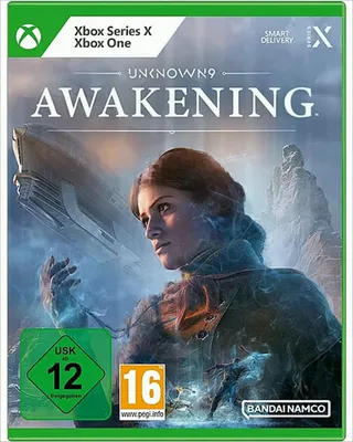 The image is a product packaging for the video game Unknown9: Awakening for Xbox Series X and Xbox One.