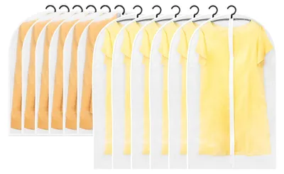 Produktbild von 12-teiliges Kleidersack-Set, transparente Kleidersäcke 60 x 120/100 cm, Kleidersäcke mit Reißverschluss, Anzughüllen, für Röcke, Anzüge und Kleider