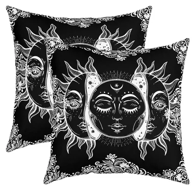 Productafbeelding van Kussenslopen 45x45 cm, boho-stijl, mandala, botanisch, bloemenmotief, zwart en wit, 2 stuks