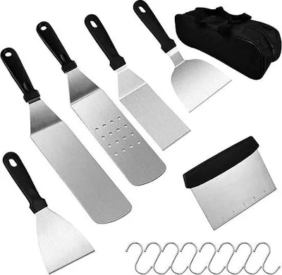 Immagine prodotto di Set di accessori per barbecue, utensili in acciaio inossidabile, termometro per carne, valigetta da trasporto