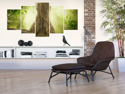Image de Tableau acoustique Arbre Nature 200 x 100 cm Tableaux Mousse acoustique Absorbeur acoustique haute performance Isolation acoustique Toile 5 pièces Tableau mural Acoustique intérieure Isolation acoustique b-C-0092-b-m
