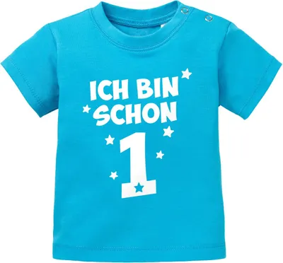 Produktbild von Baby T-Shirt kurzarm Spruch Ich bin schon 1 - 1. Geburtstag Baby Kinder Geschenk für Einjährige Moonworks® türkis 80/86 (10-15 Monate)