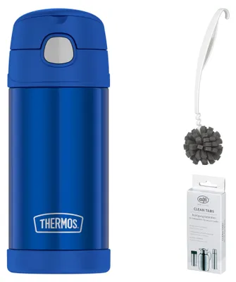 Image de THERMOS FUNTAINER STRAW BOTTLE 0,35 l Trinkflasche blueberry blue – Vorteilsset mit Reinigungsbürste CLEAN FIX 30 cm + CLEAN TABS (20 Stück) | HAN 4113342035 | EAN 4002458524219