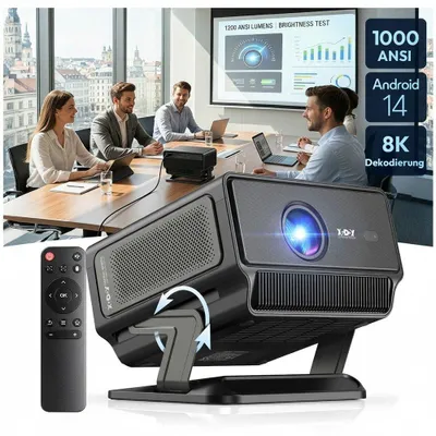 Produktbild von 4K Beamer Android Projektor mit Autofokus Heimkino WIFI 6 Bluetooth 5 1000 ANSI Lumen tragbar LCD Tischprojektion Deckenprojektion Rückprojektion 1920x1080