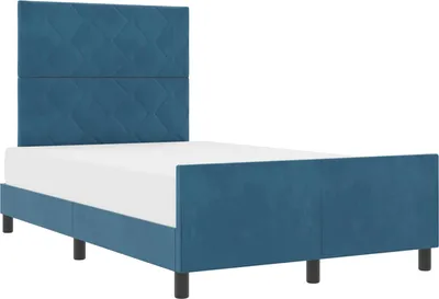 Zdjęcie produktu dla vidaXL Łóżko na sprężynach skrzyniowych z zagłówkiem ciemnoniebieskie 120 x 200 cm aksamitne