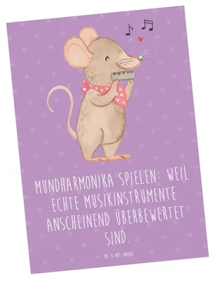 Produktbild von Mr. & Mrs. Panda Postkarte Mundharmonika Freude - Lavendeltraum - Geschenk, Grußkarte, Fotokarte, Instrument, Musiker, Musik, Musikinstrument, Ansichtskarte, Humor