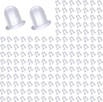 Produktbild von 300 Stück Ohrring Stopper Kunststoff Silikon Klar Ohrstopper Ohrstecker Verschlüsse 4 x 4 mm Ohrringverschlüsse für Schmuckherstellung Ohrhaken Ohrringe Machen