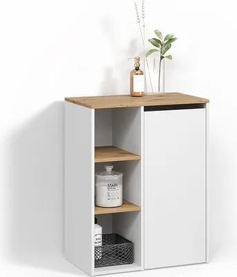 Immagine prodotto di armadietto da bagno con portabiancheria Livinity Paolina Bianco/Artisan 68 x 88.2 cm con ripiani aperti e cesto portabiancheria, Model 58843