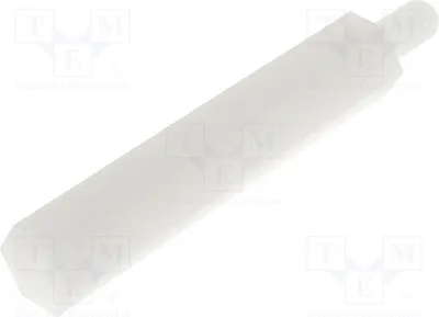 Obrázok produktu pre 10 kusov distančných objímok so závitom, priemer 30 mm, vyrobených z materiálu Kuntoff, so šesťhranným závitom M3