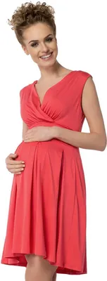Produktbild von Minikleid mit Überlappender V-Ausschnitt + MAMA Umstandsmode, Koralle 2XL/3XL 44/46