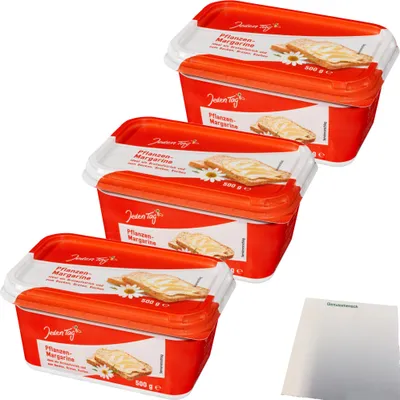 Produktbild von Jeden Tag Pflanzen-Margarine 3er Pack (3x500g Schale) + usy Block