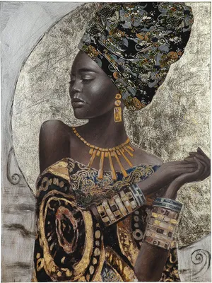 Produktbild von GILDE Leinwandbilder Bild Gemälde African Lady, handbemalt H. 120 cm,38081