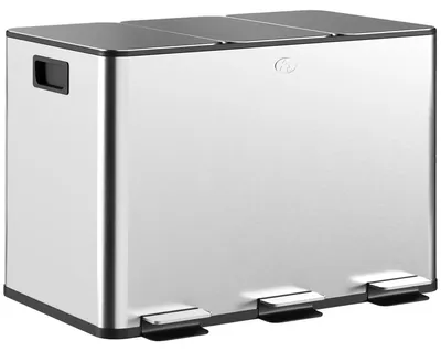 Image de Poubelle de cuisine, 3 compartiments, en acier inoxydable, couleur argent, 49,6 x 34,5 x 38,6 cm