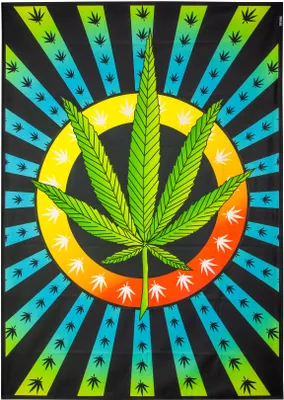 Produktbild von PSYWORK Schwarzlicht Stoffposter Neon "Weed Leaf", 1,0x1,4m