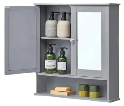 Obrázok produktu pre Zrkadlová skrinka do kúpeľne – nástenná skrinka – MDF – sivá – 13 x 56,5 x 58,5 cm