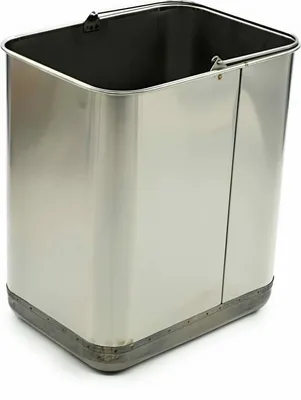 A stainless steel trash can liner with a handle.