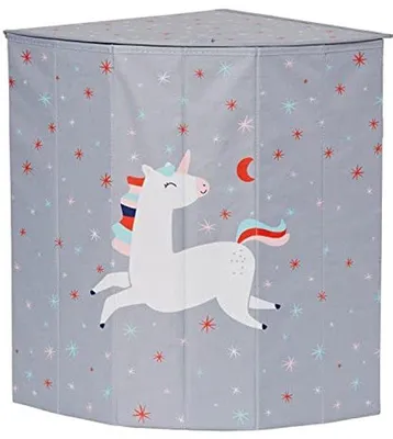 Produktbild von Wäschekorb mit Deckel für Kinder, stabile graue Einhorn-Optik - 35x35x50 cm