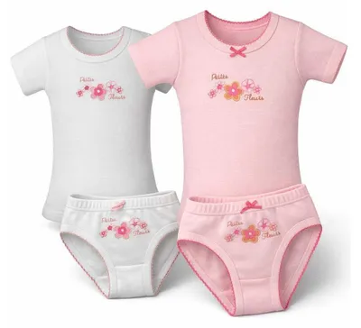 Produktbild von 4-teilig Mädchen-Unterwäsche-Set Unterhemden Slips Baumwolle; Weiß/Rosa/110/116