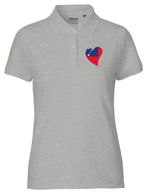 Produktbild von Huuraa Damen Polo Shirt Samoa Flagge Herz S Sport Grey Bio Baumwolle Fairtrade Poloshirt Geschenkidee