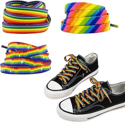Imagen del producto de Cordones planos, de colores del arcoíris, 140 cm de longitud, paquete de 3 pares, para zapatos