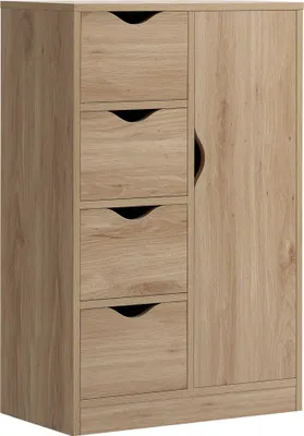 Image de HOMCOM Meuble de rangement buffet commode moderne 1 placard et 4 tiroirs - en bois - pour salon, cuisine, entrée, salle à manger - marron