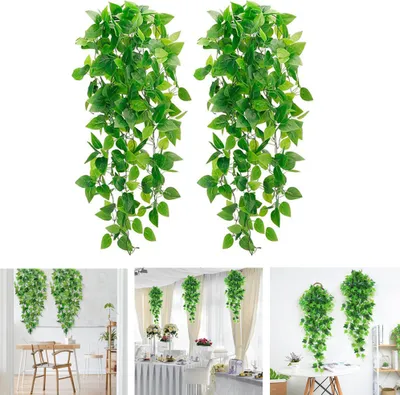 Produktbild von minhgoring Künstliche Hängende Efeu Girlanden, 110cm, 2er Set, Hellgrün, lebensecht, wartungsfrei, langlebig, wiederverwendbar, für Hochzeit, Party, Garten & Festival Deko, aus Kunststoff und Textil