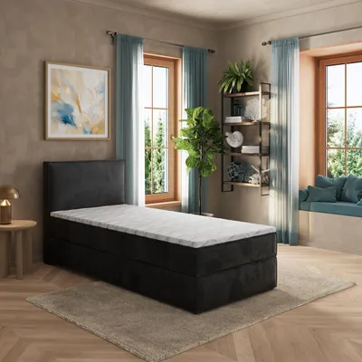 Produktbild von Masseno Boxspringbett PELLIO 100x200 cm Komplett-Set mit Bonell Matratze und Topper, Polsterbett mit Bettkästen -Schwarz, MONOLITH 95