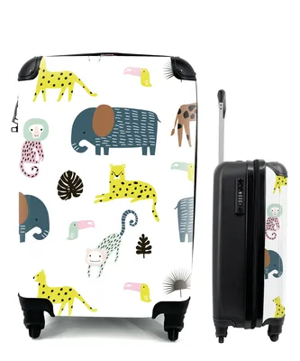 Produktbild von MuchoWow® Koffer Handgepäck Trolley Rollkoffer Kleine Reisekoffer mit 4 Rollen - Tiere - Elefant - Affe - Weiß - Cabin Size < 55x40x23 cm & 55x40x20 cm - Fotokoffer - Kabinenkoffer - Boardgepäck - Reise-Box - Reisekoffer - Reisegepäck - Koffer mit Bild - Trolley für Kinder