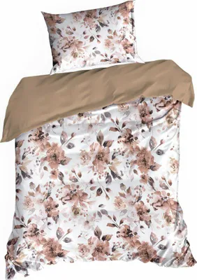 Produktbild von EUROFIRANY | Bettenset - Bettbezug - 140 x 200 cm - Weiß Braun - Blumen - Bettwäsche Set - 100% Baumwolle
