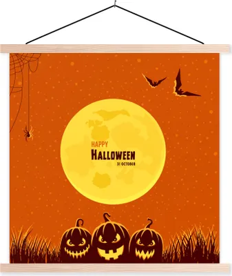 Produktbild von MuchoWow® Textilposter Eine Illustration des Vollmonds an Halloween 40x40 cm mit holzfarbenen Rahmen - Posterleiste