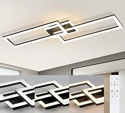 Produktbild von ZMH LED Deckenleuchte - mit Fernbedienung Wohnzimmerlampe modern Schwarz Design Schlafzimmerlampe 56W aus Metall Kristall Deckenbeleuchtung für Schlafzimmer Küche Büro