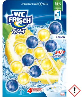 Obrázek produktu pro WC Frisch Kraft Aktiv, WC (záchod), Čistič, Pevný, Závěsný blok, Citrón, Modrá, Žlutá