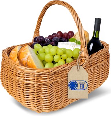 Creative Home Einkaufskorb Weidenkorb mit Henkel Picknickkorb | 36 x 26 x 31 cm (+/- 2 cm) | Handgeflochten | Naturbraun | Universell und Langlebig Groß Osterkörbchen Geflochten