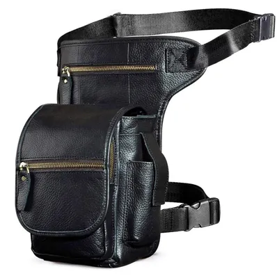 Immagine prodotto di Borsa in pelle da uomo, tasca da coscia, marsupio da cintura, borsa a sacchetto da indossare sulla gamba, ideale per il ciclismo, colore nero, dimensioni 31x12x28 cm