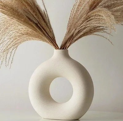 Immagine prodotto di Vaso a forma di ciambella Unyqoos® in Vetroceramica al 100%, dimensioni 19x18x6 cm – vaso decorativo bianco opaco, ideale per pampas e fiori secchi, perfetto per l'arredamento boho in salotto, camera da letto e per decorazioni nuziali