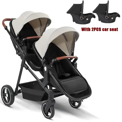 Produktbild von Zwillings- und Doppel-Kinderwagen - S-600 3-in-1 - Faltbar - Leichtbauweise - Mit Babyschale - Belastbar bis 25 kg - Khaki