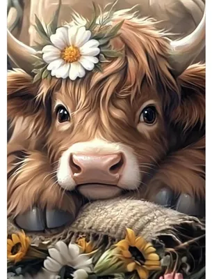 Productafbeelding van Diamond Painting Set: Hooglandkoe met madeliefjes, 30x40 cm