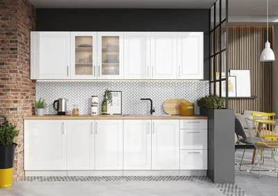 Produktbild von Küche Küchenzeile NATALIA 260 cm WEISS HOCHGLANZ ohne Arbeitsplatte