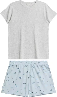 Produktbild von Atlantic Damen Pyjama Baumwolle + Viskose | Ripp-Shirt + Shorts mit Schmetterlings-Print | Kurzarm | Homewear | NLP-490