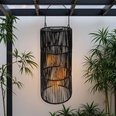 Immagine prodotto di 3.07 Lampada solare con 3 lampadine da appendere o da appoggiare - circa 47 cm - Lampada da giardino in nero (grande)