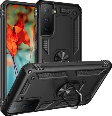 Obrázok produktu pre Čierne puzdro pre Samsung Galaxy S21 FE 5G - Nárazuvzdorná ochrana vo vojenskom štýle Robustný krúžok otočný o 360 Phonillico®