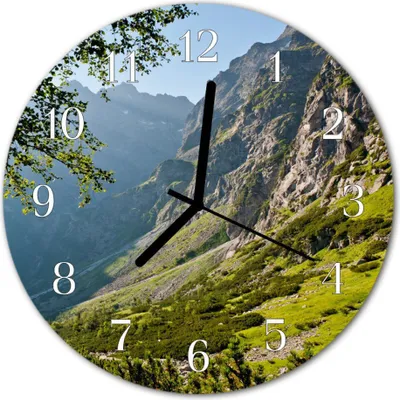 Produktbild von Glasuhr Wanduhr Küchenuhr Echt-Glas 30fi cm Gebirge grün