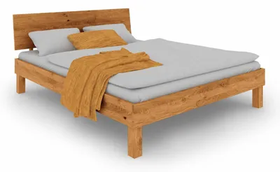 Produktbild von Bett Zigo 1 aus Wildeiche massiv 200x200 mit Holzkopfteil und Holzbeinen