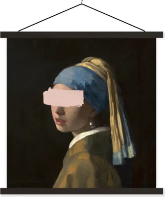 Produktbild von MuchoWow® Textilposter Mädchen mit Perlenohrring - Vermeer - Kunst 60x60 cm mit schwarzem Rahmen - Posteraufhänger