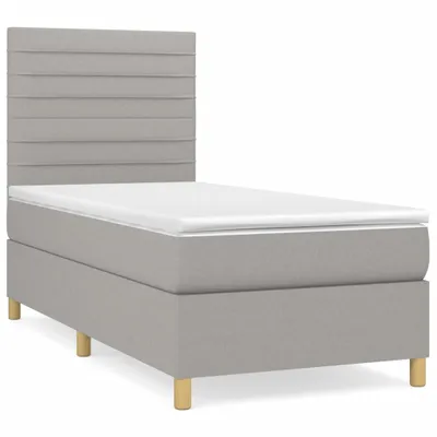 Zdjęcie produktu dla Łóżko Kontynentalne Z Materacem, Jasnoszare, Tkanina, 90X200 Cm Lumarko!
