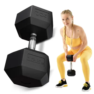 Produktbild von TREX SPORT Hexagon Gusseisen Kurzhanteln TX-125RD | gummierte Hanteln 12,5kg mit verchromtem Griff | Krafttraining Dumbbells rutschfest, bodenschonend