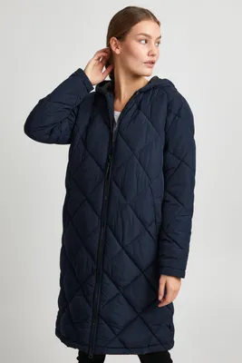 Produktbild von OXMO OXStanca Damen Steppmantel Wintermantel Winterjacke gefüttert mit Kapuze Eingrifftaschen Regular fit