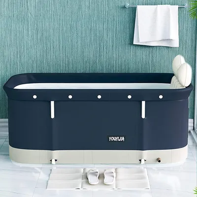 Immagine prodotto di Vasca da bagno - Pieghevole - Portatile - Cuscino e schienale inclusi - 12 pezzi - Blu scuro