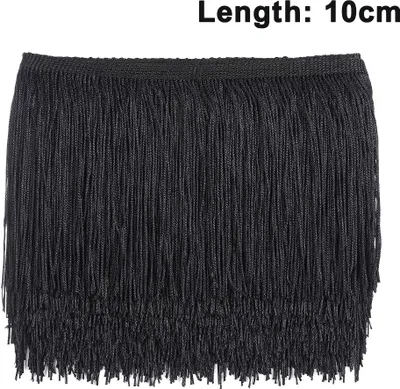 Produktbild von 10 Meter Länge 10cm/15cm Breite Quaste Seide Fransen Geschnitten Fransenborte Kostüm Quaste Trimmen Apparel Fransenband Nähzubehör(Schwarz 10cm)