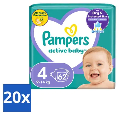 Zdjęcie produktu dla 20 pieluchomajtki Pampers Active Baby, rozmiar 4 (9-14 kg) - opakowanie ekonomiczne - 20 sztuk